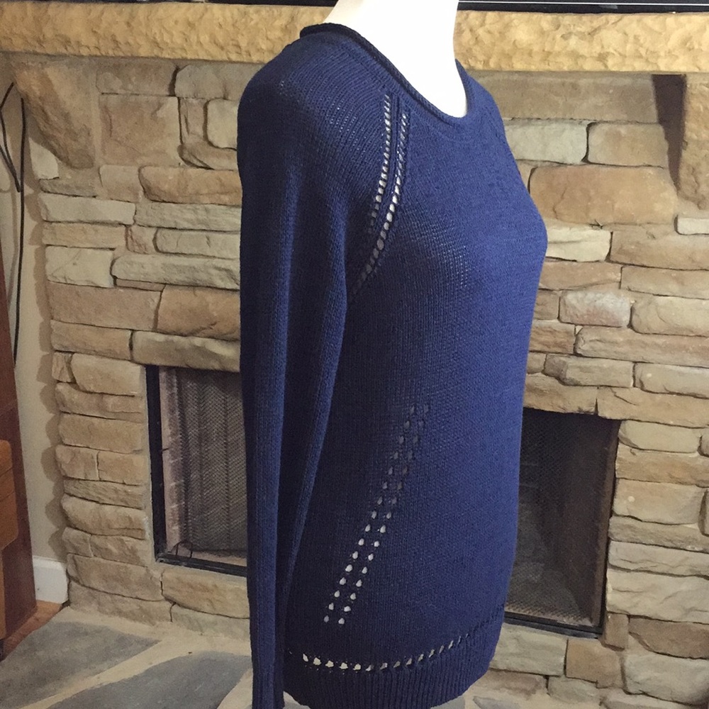 J.Crew Cable Knit Navy Raglan Sweater Size M - Picture 2 of 8
